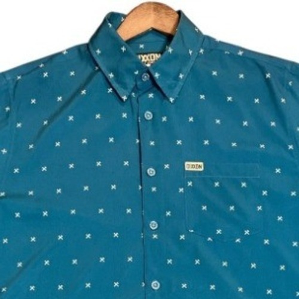 Dixxon Flannel Co Mens Finney Hammer Wrench Party Shirt L Teal Short Sleeve